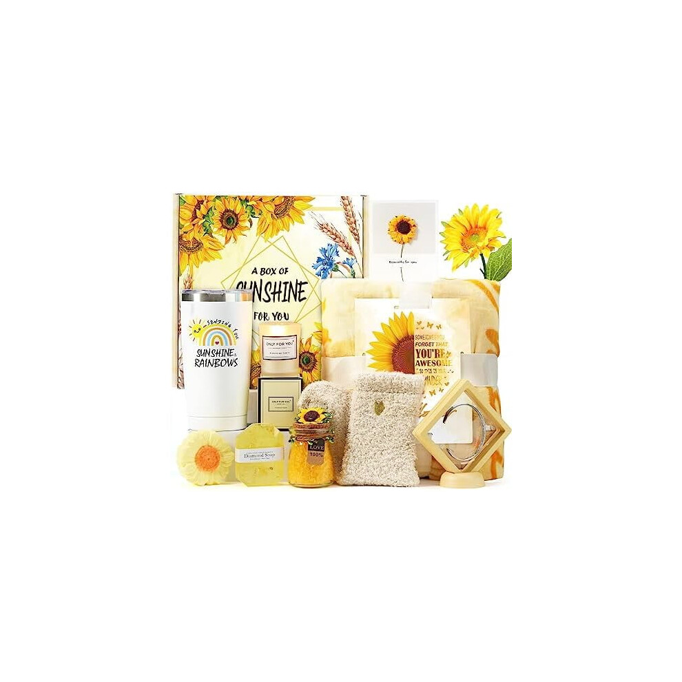 Sunflower Gift Basket for Women â 10-Pc Spa Set, Birthday/Holiday Gift for Mom, Teacher, Nurse, Wife, Girlfriend â Compatible with Her Favorites