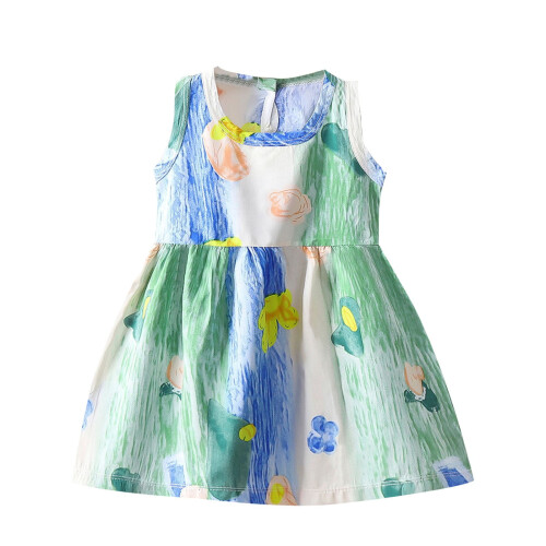 Robe d'été fleurie bleue pour petites filles, en coton.