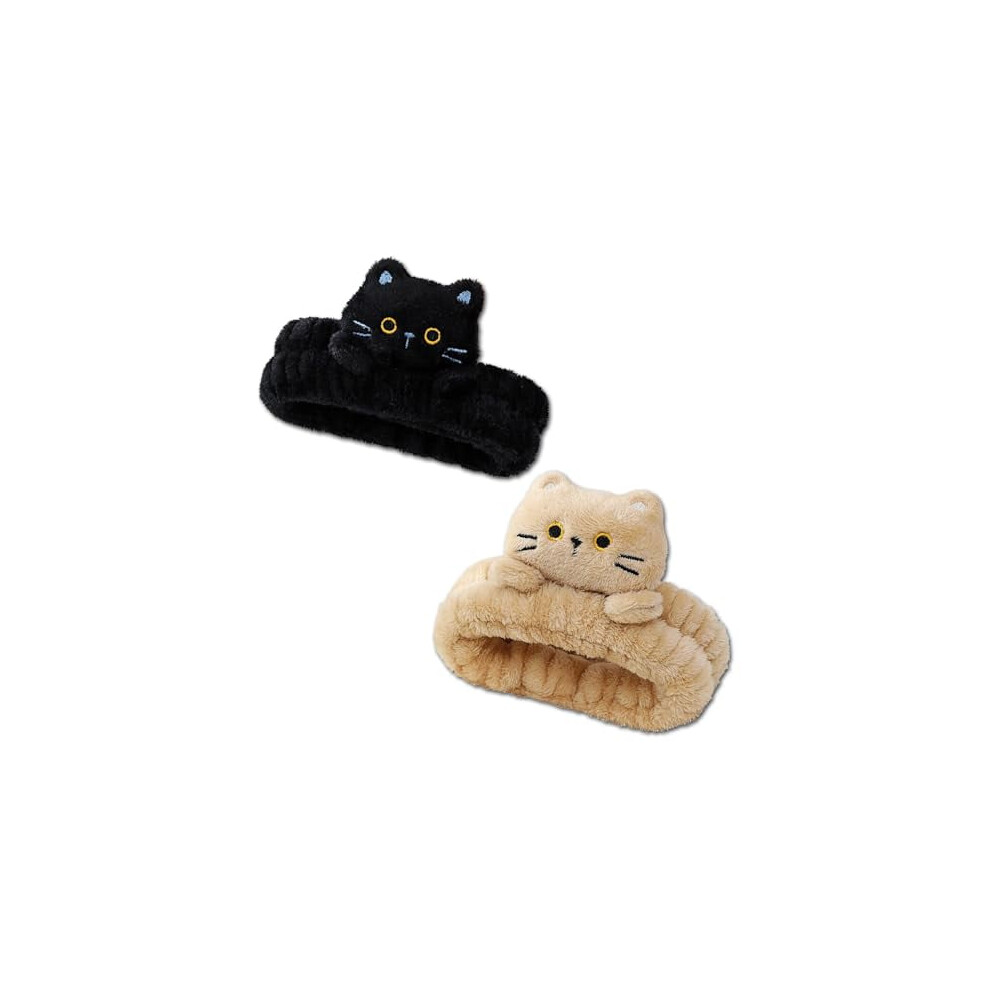 2-Pack Cute Spa Headband for Face Washing, Shower, Yoga & Skincare â Soft Fluffy Kawaii Kitty Headbands for Women & Girls