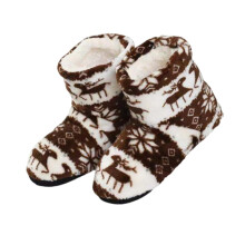 Pluche kerstpantoffels met hertenprint voor dames en meisjes – Warme fleecevoering, antislipzool, geschikt voor binnen en buiten, ideaal voor koud