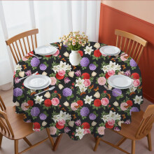 Pioneer Flower Floral Print Pattern Round Tablecloth 60 X 60 Inch, Wrinkle Resistant Wipeable Table Cloth for Kitchen Dining Picnic Patio Party