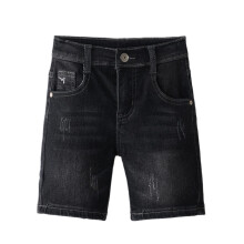 Pantaloni scurți din denim rupți pentru copii, talie Empire cu buzunare, negri