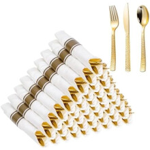 Gold Plastic Cutlery Set with Napkins 75-Piece