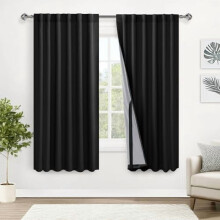 100% Blackout Curtains 52x63, Thermal Insulated, Rod Pocket & Back Tab, Black, Set of 2, Compatible with standard rods