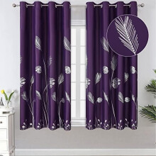 Purple blackout curtains silver palm pattern 52x63 in 2
