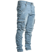 Fashion Cargo Pants Mens Side Pocket Jeans With Zipper Daily Jeans Denim Pants Placket Skinny Jeans