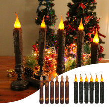 6 Stück rustikale, flammenlose Vintage-Stabkerzen, handgetaucht aus echtem Wachs, batteriebetrieben mit LED-Beleuchtung, geeignet für Weihnachts-