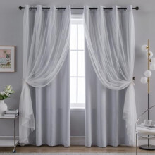 Home Curtains Blackout and Sheer Layered Solid Window Curtain Panel Pair with Grommet Top, 52Wx63L,Greyish White