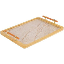 Serviertablett aus Bambus (40 x 30 cm) mit Griffen – Marmoroptik, passend für Couchtisch, Küche, Schminktisch, Badezimmer, Hocker
