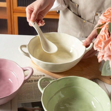 Keramische saladeschaal met dubbele oorschelp en anti-verbrandingsfunctie, 1,5 liter