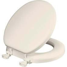 Padded Toilet Seat, Cushioned Soft Vinyl over Wood Core Seat, Secure Hinges, Easy Clean, Made in USA, Round, Biscuit