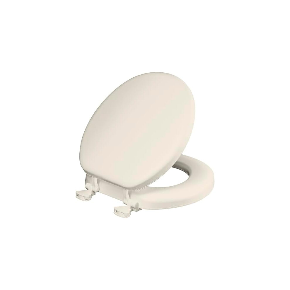 Padded Toilet Seat, Cushioned Soft Vinyl Over Wood Core Seat, Secure Hinges, Easy Clean, Made In Usa, Round, Biscuit 9340258176791