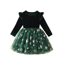 Girls Dresses Christmas Ruffled Long Sleeve Round Neck Tulle Ball Gown Princess Sundress Kids Versatile Holiday School Party Dress,Green,7Y