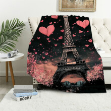 Eiffel Tower Throw Blanket – Chic Paris Plush Sherpa Blanket (60x80in), Romantic Black & Pink, Compatible with Modern French Bedroom Decor