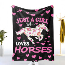 Couverture en flanelle à motif floral et chevaux – Douce et chaude, idéale pour les amoureux des chevaux, les adolescentes et les jeunes filles