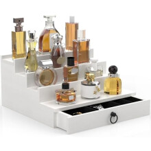 Organisateur de parfum pour homme, présentoir à parfum en bois blanc à 4 niveaux avec tiroir doublé de feutre et compartiment caché, cadeau