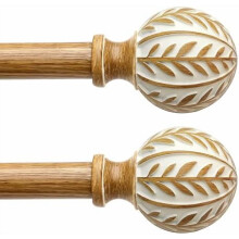 2er-Pack Boho-Gardinenstangen aus Holz, 71–122 cm, 2,5 cm verstellbar, robust, mit Endstücken in Holzoptik, rustikales Gardinenstangen-Set,