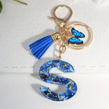 1 Stück blauer Schlüsselanhänger mit Anfangsbuchstaben, süßer Schlüsselring aus Harz, ideal für Taschen, Rucksäcke, Autoschlüssel oder als