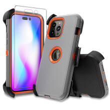 Custodia Xhy compatibile con iPhone 14 Pro con clip da cintura, fondina e protezione per lo schermo – Armatura antiurto 3 in 1 di livello militare,