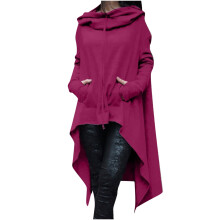 Blusa rosa fucsia de manga larga para mujer, ajustada, con cuello redondo, lisa, elegante e informal.