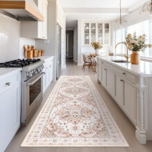 Washable 2x8 Runner Rug, Non-Slip Low-Pile Soft Kitchen & Hallway Rug, Vintage Pink Foyer Mat (Compatible with Standard Doorways)
