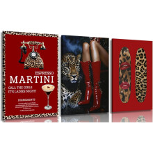 Conjunto de 3 peças de arte de parede em tela com estampa de leopardo vermelho