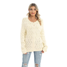 Damen-Strickjacke mit langen Ärmeln, dünn, geknöpft, offener Strickpullover mit Lochmuster