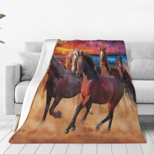 Couverture en flanelle imprimée avec un troupeau de chevaux, idéale pour le lit, le canapé, les voyages et le camping - 101,6 cm x 76,2 cm
