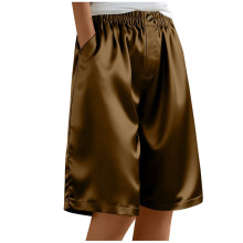 Pantalones cortos casuales de verano para mujer: color liso, cintura elástica, bolsillos laterales, detalle de botones, diseño holgado de pierna
