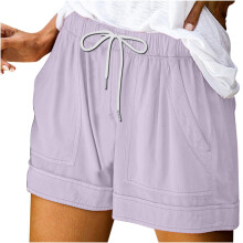 Bekymrede joggingshorts i bomuld til kvinder, afslappede sommershorts med snøre, træningsshorts med lommer, grå højtaljede shorts til kvinder