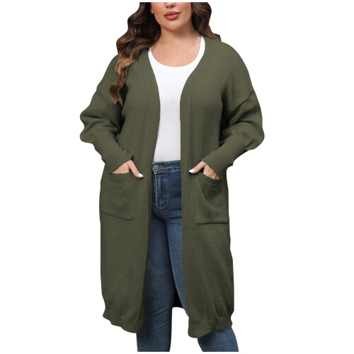 Γυναικείο μακρύ ζακέτα Plus Size, χειμερινό ριχτό τοπ από συμπαγές βαμβάκι με διπλές
