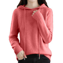 Damen-Kapuzenpullover, modischer Strickpullover mit langen Ärmeln, einfarbig, trendiger Freizeitpullover für den Herbst / Rosa