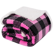 Sherpa Plaid Twin Tæppe Rosepink Fuzzy Soft Plush Fleece