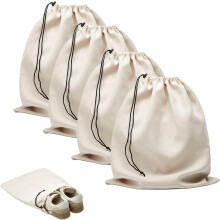 4-Piece Travel Shoe Bags for Packing, 17.7" x 13.8" Dustproof Shoe Bags - Flannel Shoe Pouch with Drawstring Closure,Washable & Reusable(Beige)