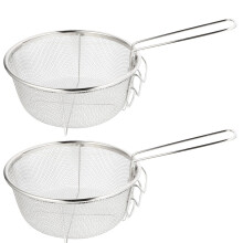 2 cestas de malla de acero inoxidable para freír patatas fritas y aros de cebolla.