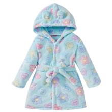 Mikilon Girls Robes, Plush Soft Coral Fleece Animal Print Hooded Bathrobe for 1-7 Years Kids