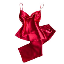 Set de pijamale din satin mătăsos pentru femei, pantaloni lungi și sexy, lenjerie de casă (S-XL), lenjerie intimă, respirabilă și fină