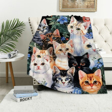 Patifu Collage Kitten Fleece Deken, 50"x60", Superzachte Pluche Deken met Kattenprint voor Kinderen & Volwassenen – Wit