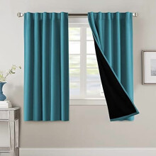 100% Blackout Curtains with Black Liner, Thermal Back Tab/Rod Pocket, 2 Panels, 42x63", Turquoise Blue