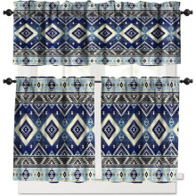 Azték karnis függöny 3 darabos szett, absztrakt geometrikus háromszög vintage színes vintage nohemian dekoráció karnis