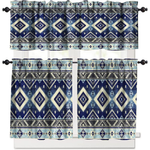 Κουρτίνα Aztec Valance σετ 3 τεμαχίων, αφηρημένο γεωμετρικό τρίγωνο vintage χρώμα vintage
