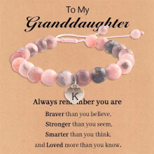Personalized Initial Beaded Bracelet – Pink A-T Charm Jewelry for Women & Girls, Ideal Gift for School, Birthday, Christmas (Compatible with