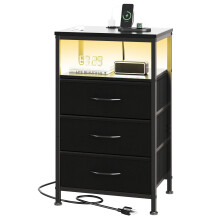Fabric Nightstand with Charging Station and Adjustable