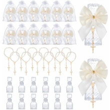 12pcs Holy Bottle Baptism Favors w/ Cross Pendant & Empty Glass Container – for Baptism, First Communion, Wedding Gifts