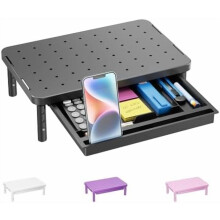 Adjustable Monitor Stand with Storage & Airflow Vents – Compatible with Laptop/Printer (PTT002-B), Black