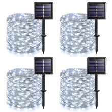 Solar Outdoor String Lights,100 LED Solar Powered Fairy Lights 33 feet 8 Modes Copper Wire Lights Waterproof Outdoor String Lights(White)4Pack