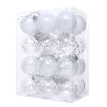 Clear Christmas Ball Ornaments, 24ct Plastic Hanging Baubles with Glitter (2.36"/60mm, White)