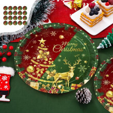 Orangide Christmas Party Supplies,Disposable Paper Plates & Napkins Set,Dessert Plates,Classic Style,Christmas Holiday Decorations