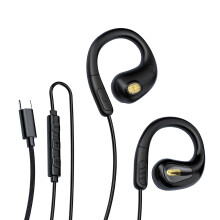 Wired Headphones USB C,Open Ear Hook Design with Mic,Noise Cancelling USB C Earphones,Stereo Sound Type C Wired Earbuds,Black