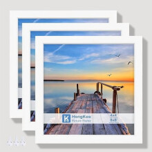 8x8 Picture Frames Set of 3, White Wood, Real Glass, Fits 4x4 w/Mat or 8x8 w/o Mat, Desktop & Wall Collage Compatible